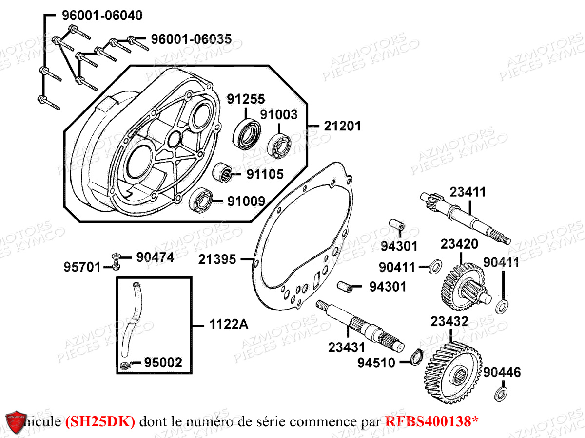 Transmission Sh25dk KYMCO Pièces GRAND DINK 125 MMC 4T EURO III (SH25DK/SH25DR)