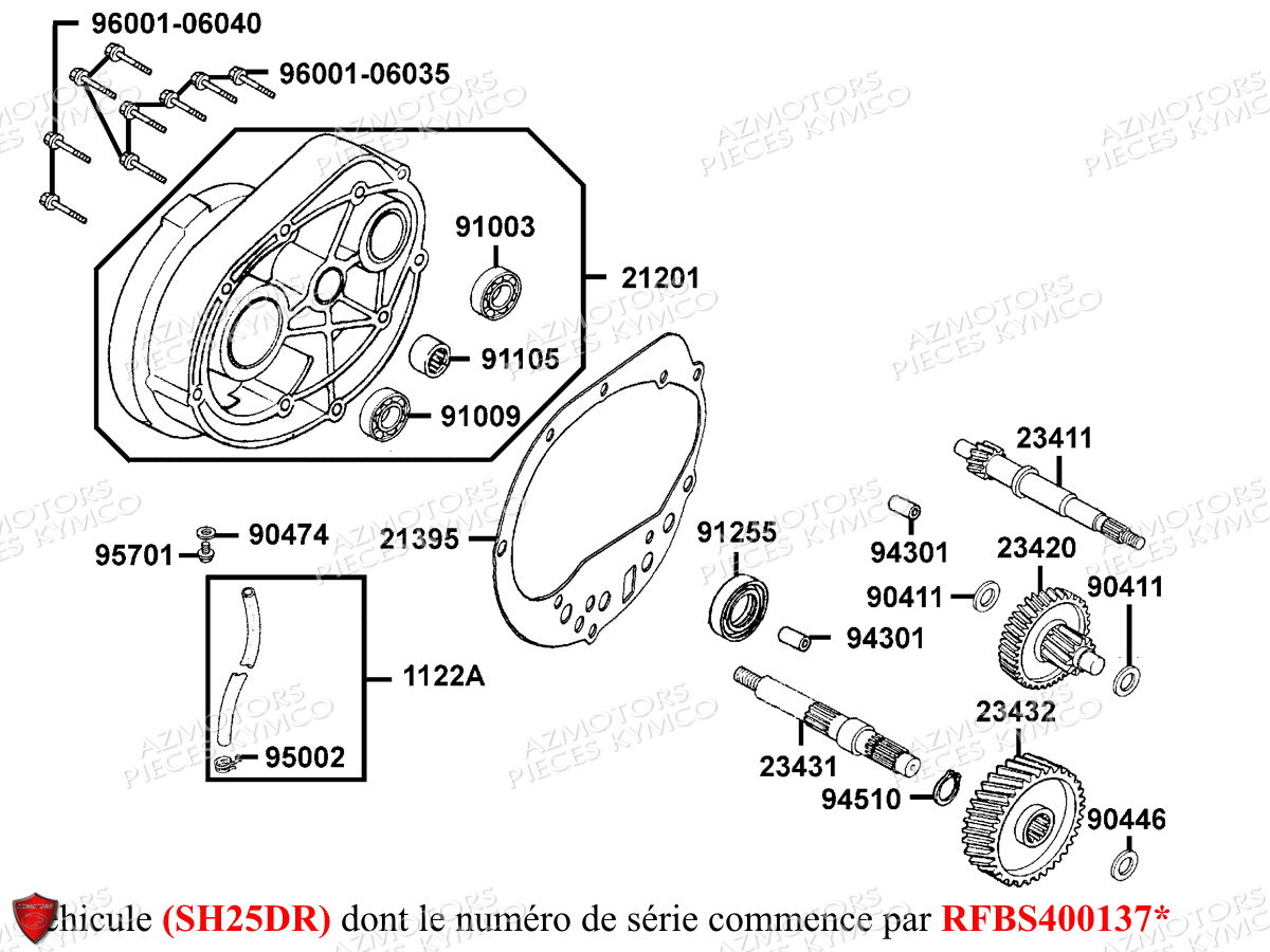 Transmission Sh25dr KYMCO Pièces GRAND DINK 125 MMC 4T EURO III (SH25DK/SH25DR)