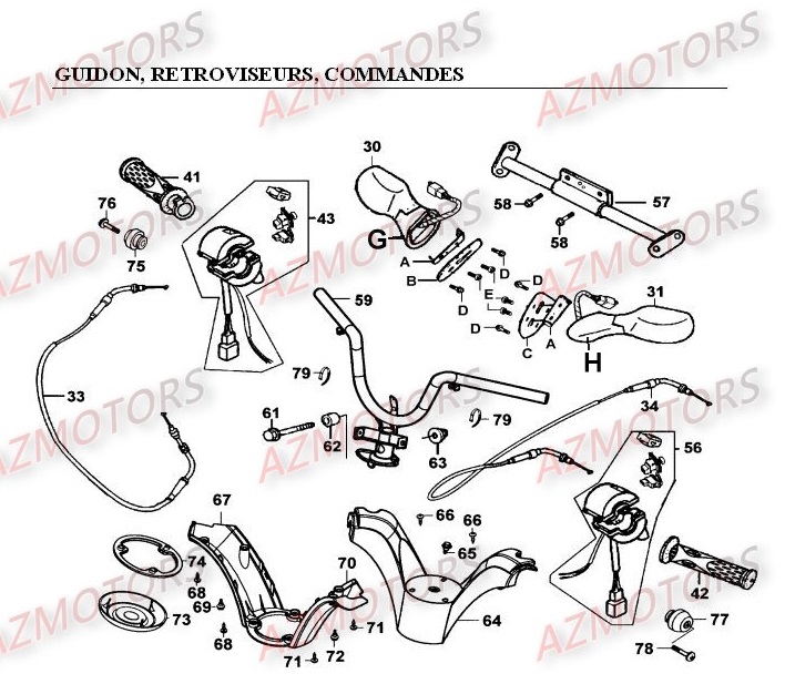 GUIDON COMMANDES RETROVISEURS KYMCO GRAND DINK 250 I