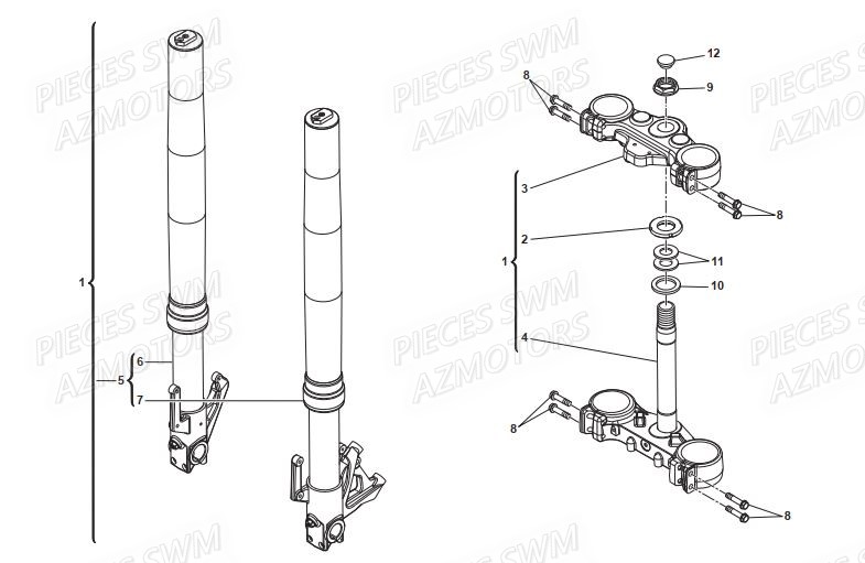 Fourche SWM Pieces SWM Origine GRAN MILANO 440 EURO 3