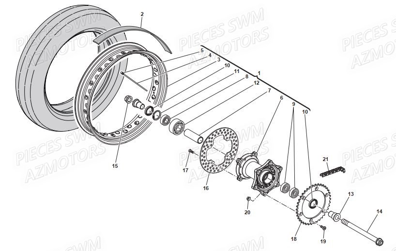 Roue Arriere SWM Pieces SWM Origine GRAN MILANO 440 EURO 3