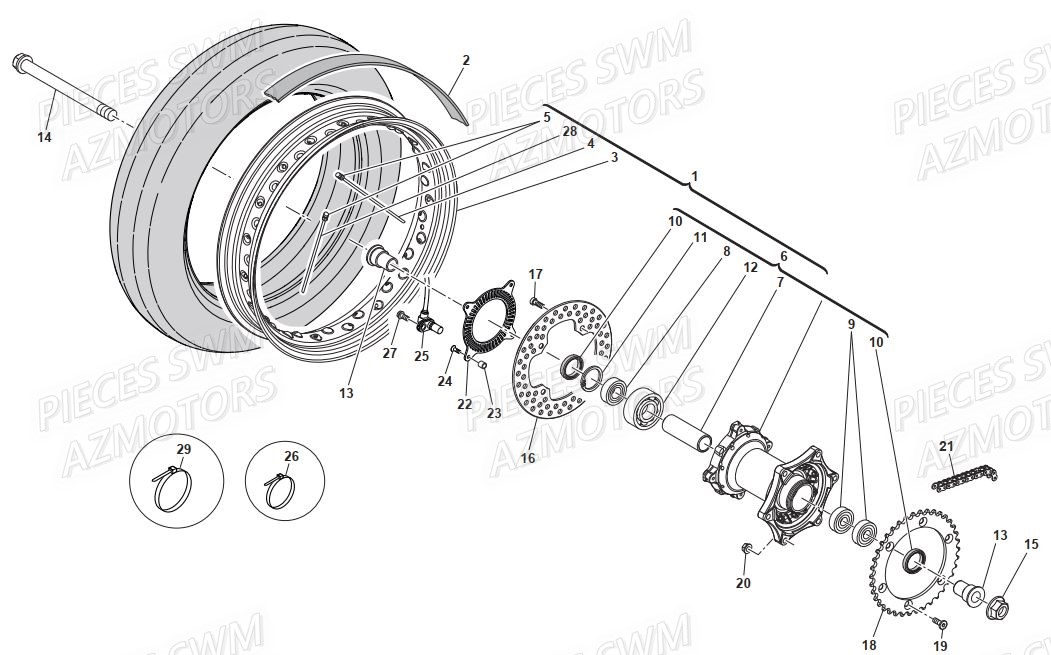 Roue Arriere SWM Pieces SWM Origine GRAN MILANO 440 Euro 4