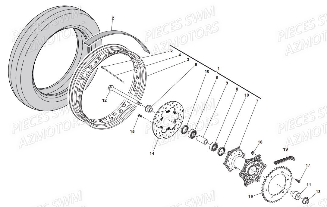 Roue Arriere SWM Pieces SWM Origine GRAN TURISMO 440 EURO 3