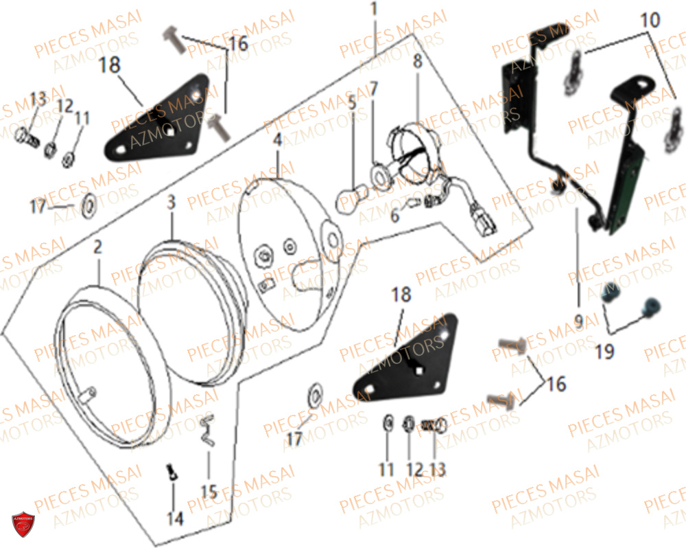 Eclairage Avant AZMOTORS Pièces Moto GREYSTONE 125 E4