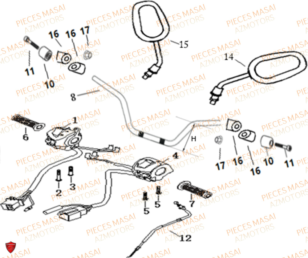 Guidon Commodo Retroviseurs AZMOTORS Pièces Moto GREYSTONE 125 E4