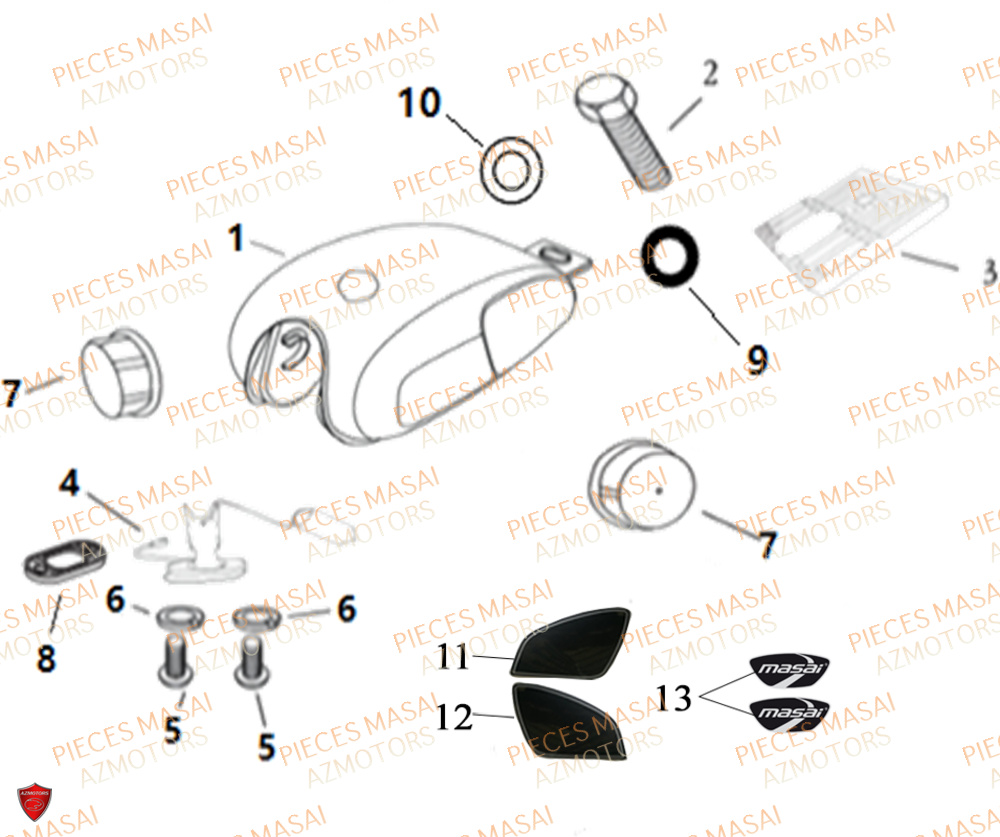 Reservoir A Carburant MASAI Pièces Moto GREYSTONE 125 E4
