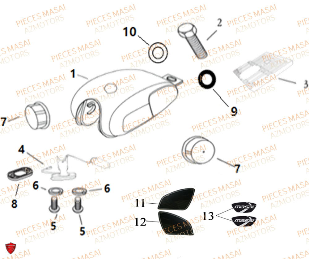 Reservoir A Carburant AZMOTORS Pièces Moto GREYSTONE 125 E4