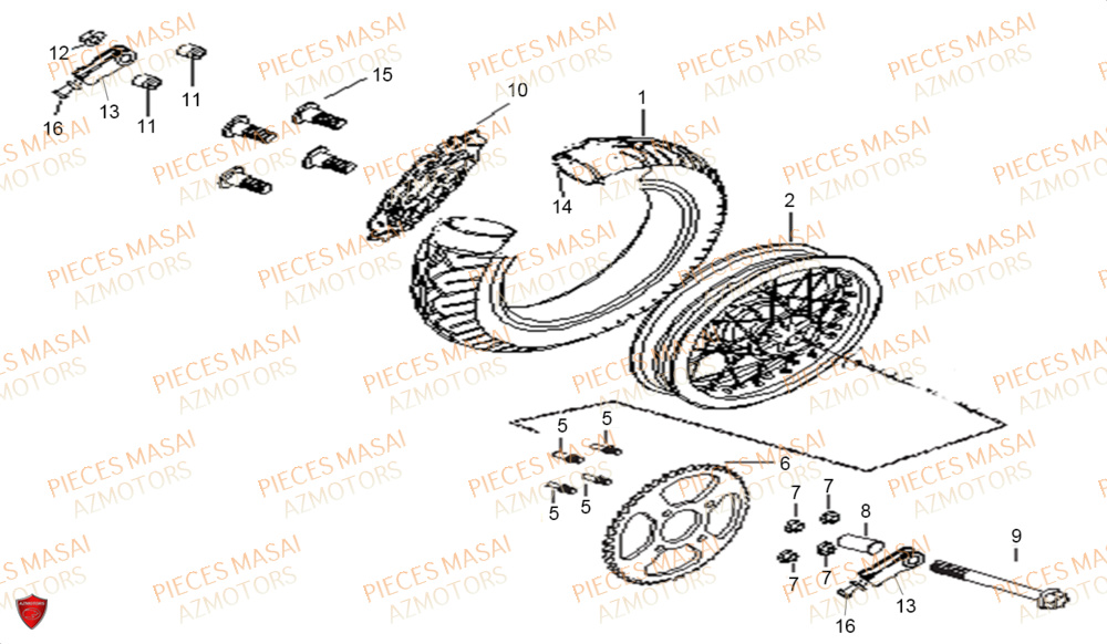 Roue Arriere AZMOTORS Pièces Moto GREYSTONE 125 E4