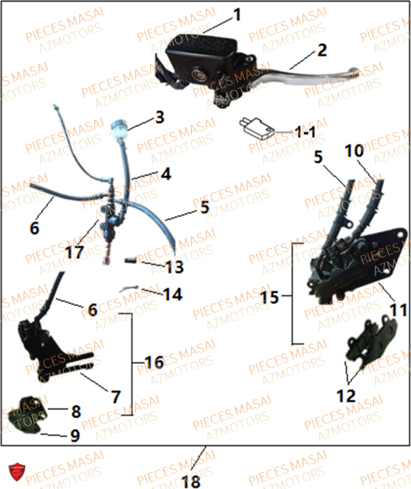 Systeme De Freinage AZMOTORS Pièces Moto GREYSTONE 125 E4