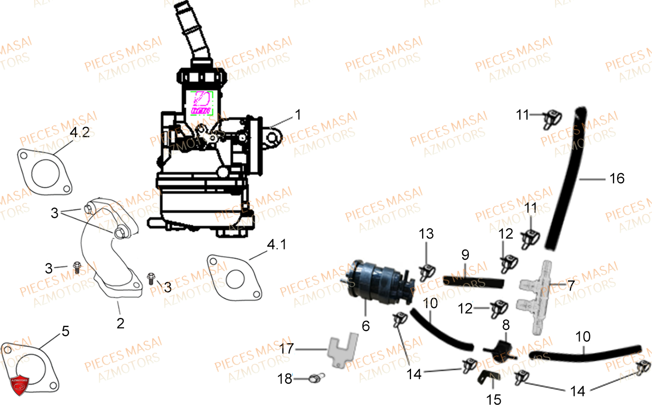 Carburateur MASAI Pièces Moto GREYSTONE 50cc