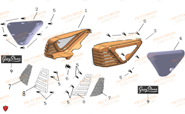 Carrosseries Laterales MASAI Pièces Moto GREYSTONE 50cc