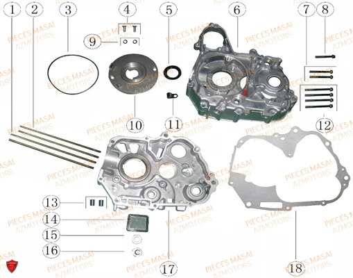 Carter Moteur MASAI Pièces Moto GREYSTONE 50cc