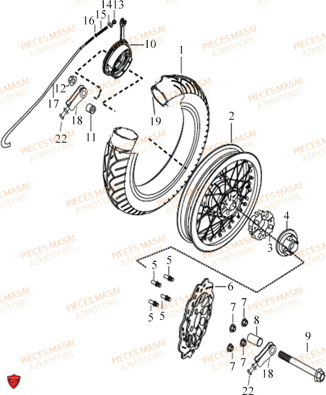 Roue Arriere MASAI Pièces Moto GREYSTONE 50cc