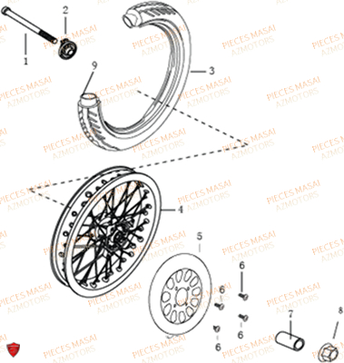 Roue Avant MASAI Pièces Moto GREYSTONE 50cc