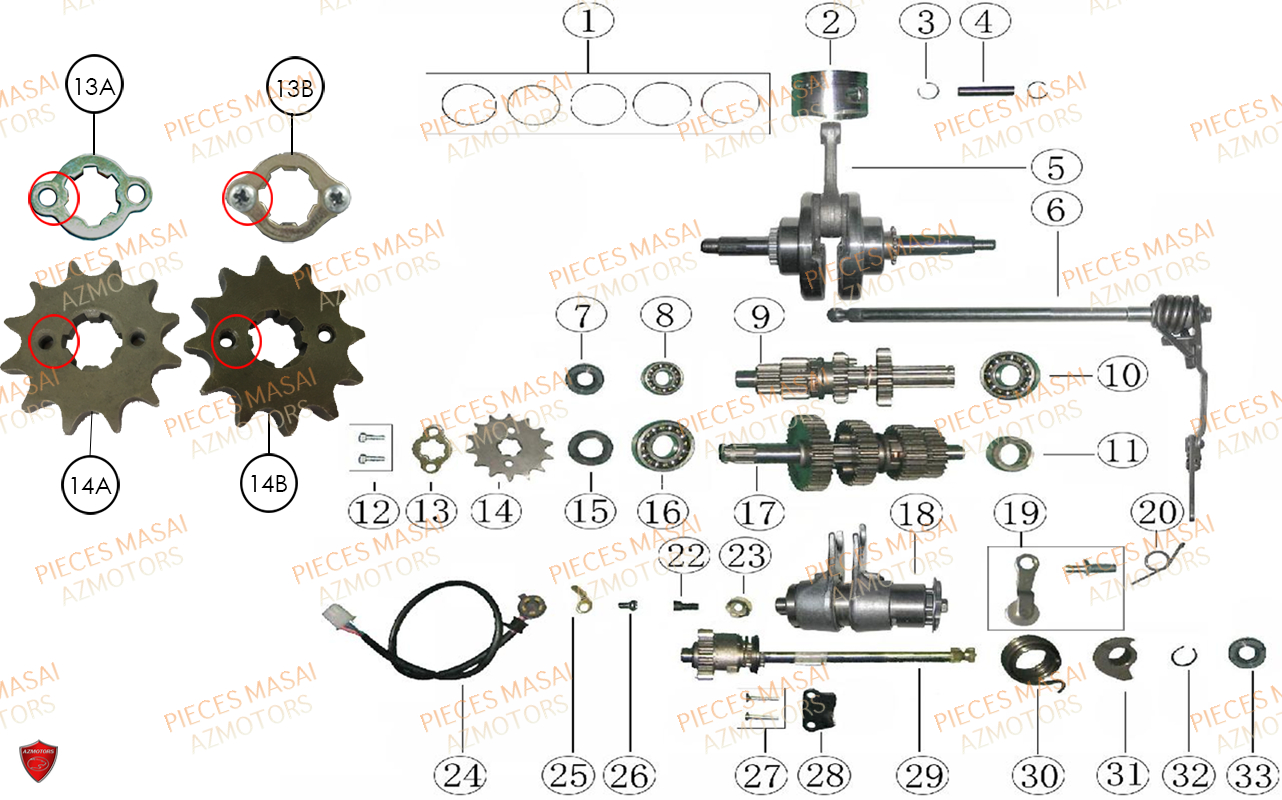 Transmission MASAI Pièces Moto GREYSTONE 50cc