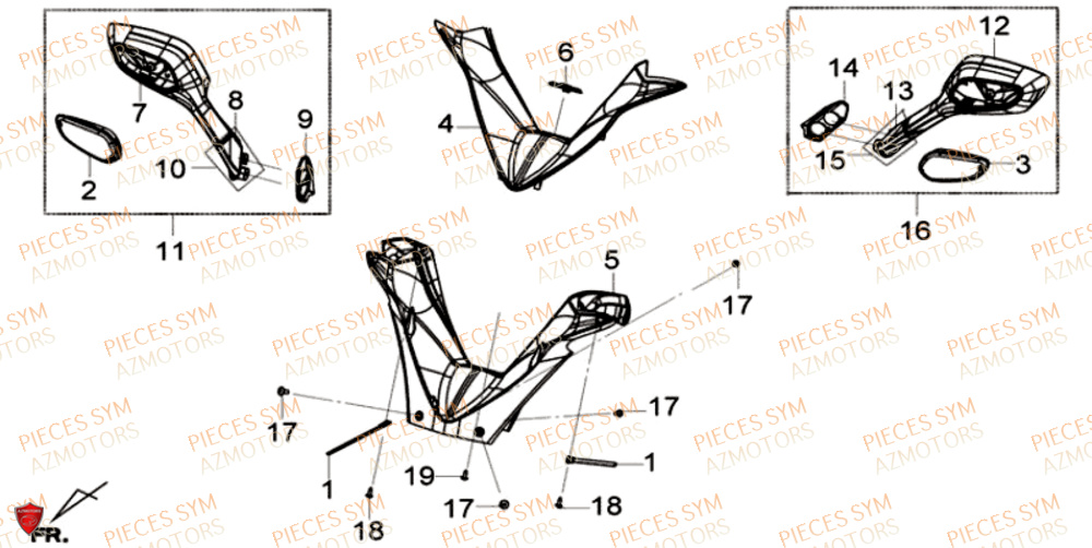 Carenage Guidon Clignotant SYM Pièces GTS 125I SPORT EURO 4 - LN12WE-EU (2017-2020)
