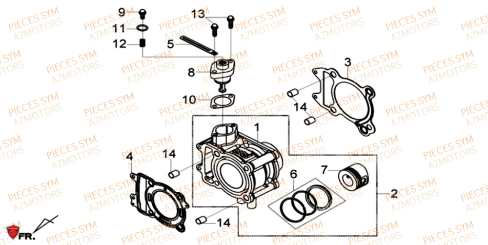 Ensemble Cylindre SYM Pièces GTS 125I SPORT EURO 4 - LN12WE-EU (2017-2020)
