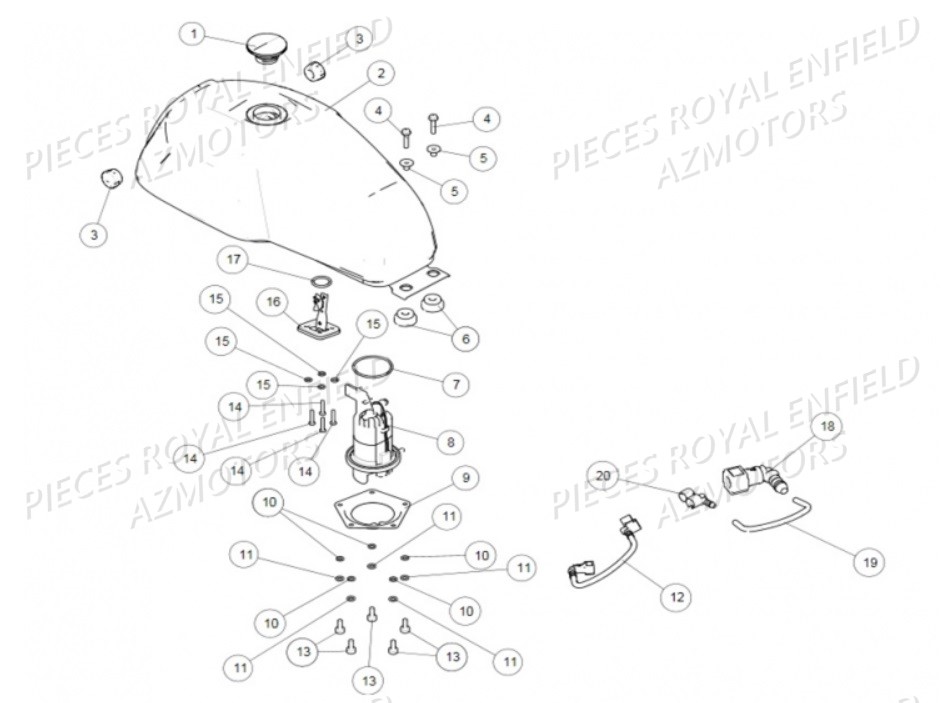 Reservoir ROYAL ENFIELD Pieces ROYAL_ENFIELD CONTINENTAL GT 535 (E4) RED / GREEN / BLACK (2017-2018)

