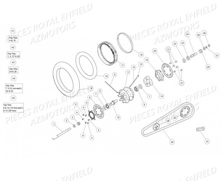 ROUE_ARRIERE ROYAL ENFIELD Pieces ROYAL ENFIELD CONTINENTAL GT 535 RED / GREEN / BLACK (2017-2018)