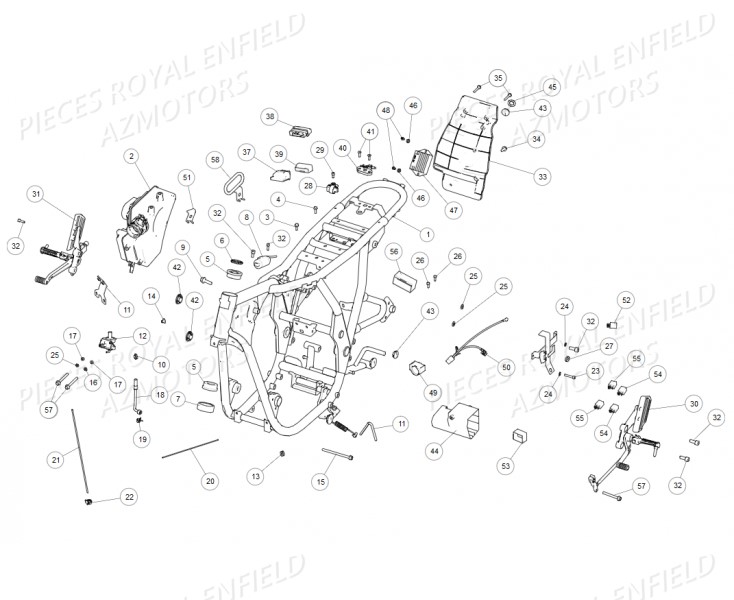 Cadre 1 AZMOTORS Pieces ROYAL_ENFIELD CONTINENTAL GT 535 (E3) RED/BLACK/GREEN/YELLOW (2014-2016) 

