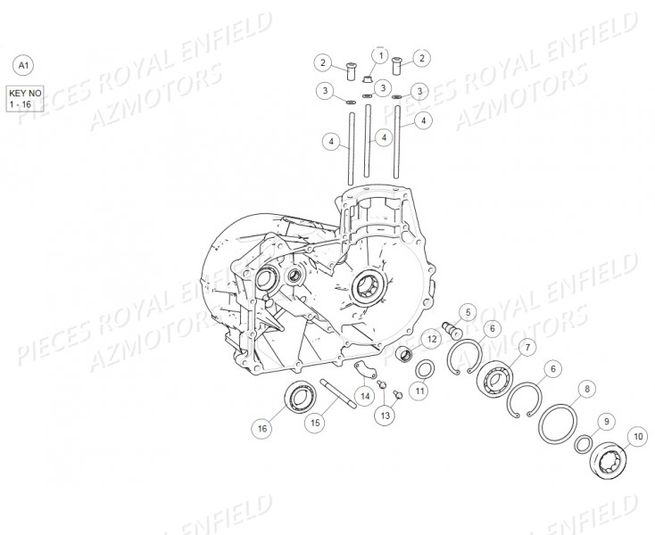 570087/D - GOUJON M6x133  (Royal Enfield) pour CARTER MOTEUR GAUCHE de GT 535 EURO3