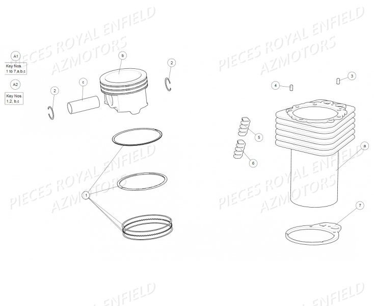 Cylindre Piston AZMOTORS Pieces ROYAL_ENFIELD CONTINENTAL GT 535 (E3) RED/BLACK/GREEN/YELLOW (2014-2016) 

