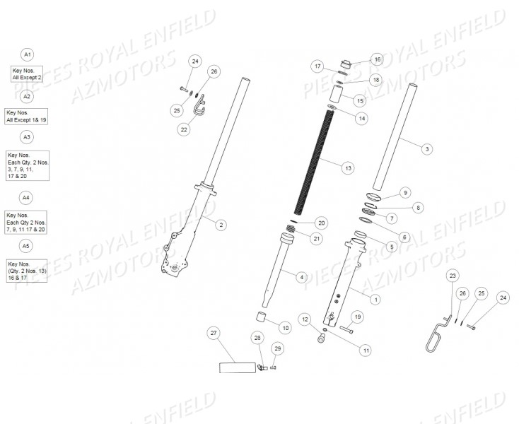 Fourche ROYAL ENFIELD Pieces ROYAL_ENFIELD CONTINENTAL GT 535 (E3) RED/BLACK/GREEN/YELLOW (2014-2016) 

