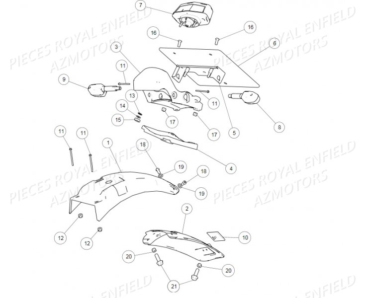 Garde Boue Arriere ROYAL ENFIELD Pieces ROYAL_ENFIELD CONTINENTAL GT 535 (E3) RED/BLACK/GREEN/YELLOW (2014-2016) 

