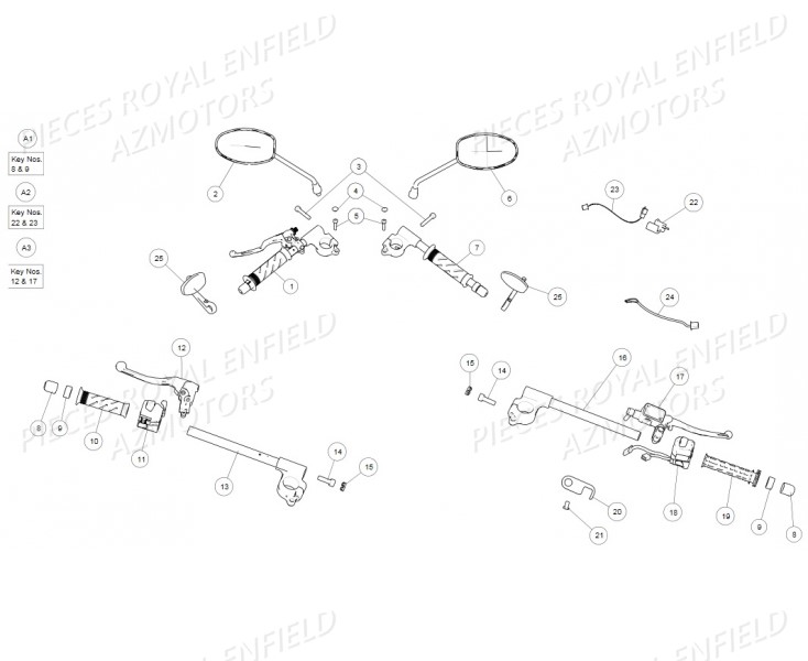 Guidon AZMOTORS Pieces ROYAL_ENFIELD CONTINENTAL GT 535 (E3) RED/BLACK/GREEN/YELLOW (2014-2016) 

