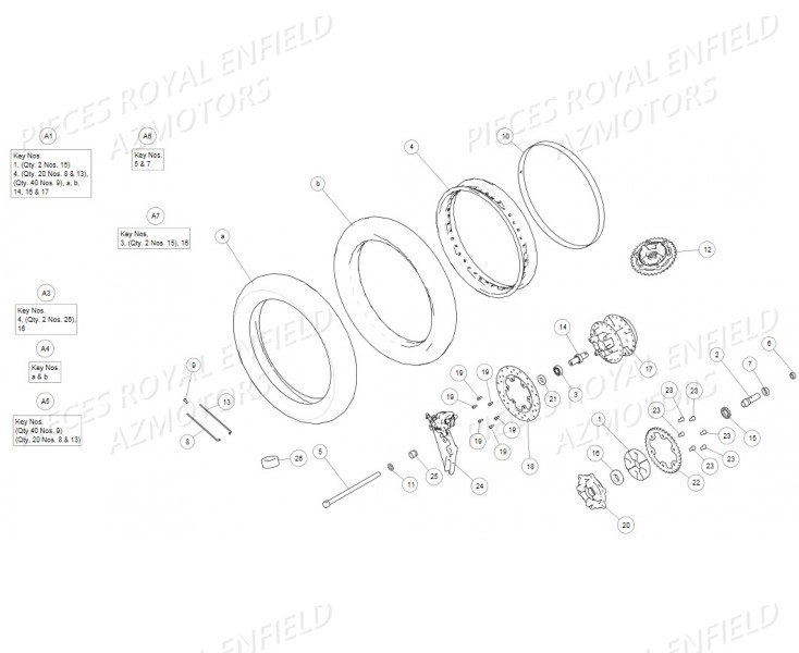 ROUE_ARRIERE ROYAL ENFIELD Pieces ROYAL ENFIELD CONTINENTAL GT 535 (E3) RED/BLACK/GREEN/YELLOW (2014-2016)