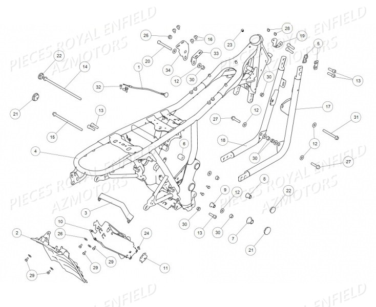 593165/B - VIS HEX M10X95  (Royal Enfield) pour CADRE CHASSIS de GT 650 TWIN