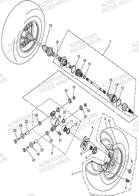 Essieu Arriere HSUN Pièces Quad HSUN H5 - 500cc 4x4 EFI