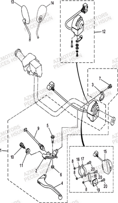 Ensemble Poignee Gauche HSUN Pièces Quad HSUN H8 - 800cc 4x4 EFI