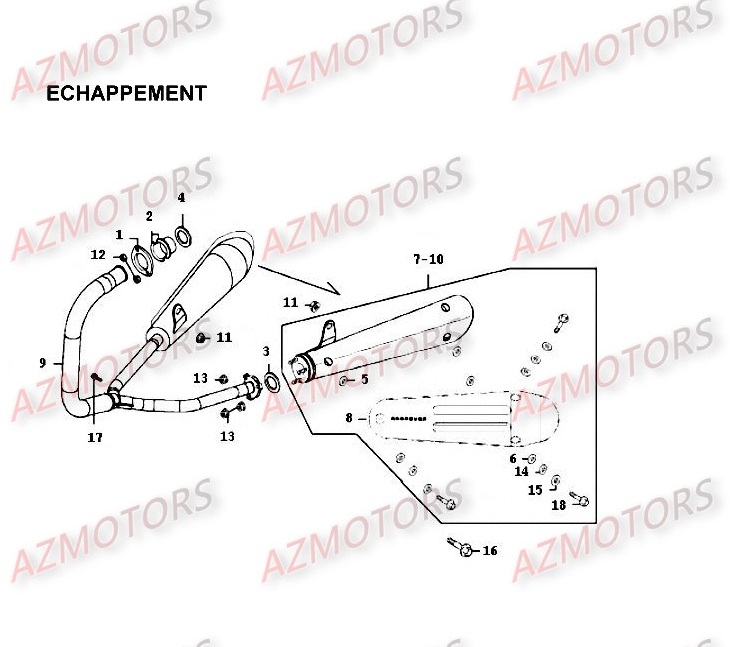 Echappement KYMCO Pièces Moto Kymco HIPSTER 125 4V 4T EURO II (RH25AD)