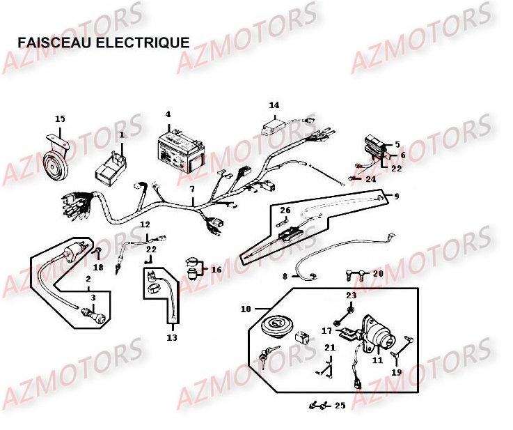 Faisceau Electrique KYMCO Pièces Moto Kymco HIPSTER 125 4V 4T EURO II (RH25AD)