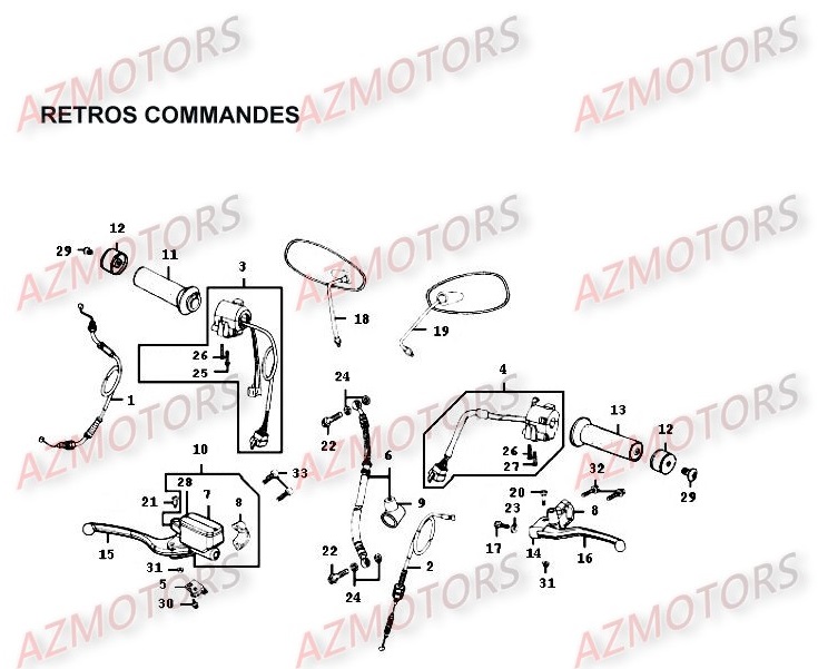 Retroviseurs Commandes KYMCO Pièces Moto Kymco HIPSTER 125 4V 4T EURO II (RH25AD)