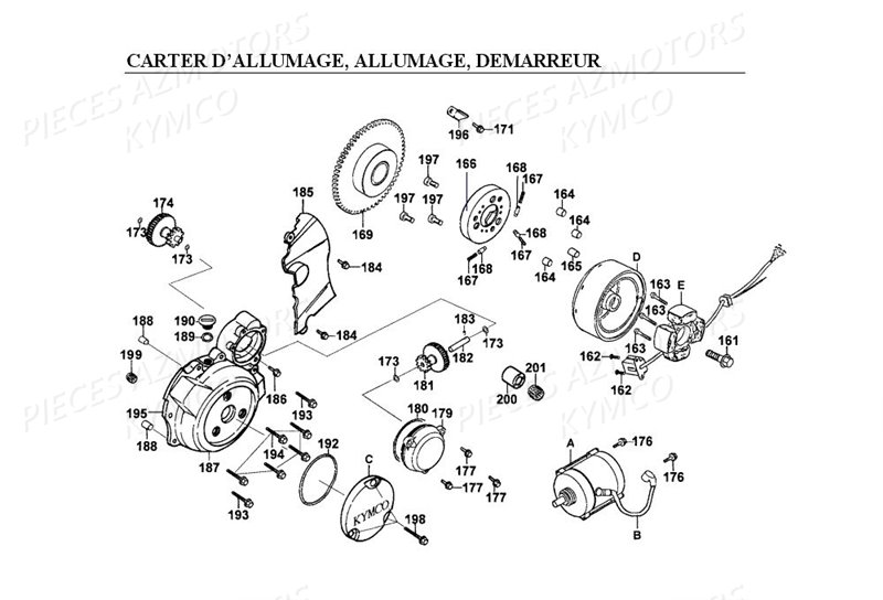 Allumage Carter Allumage Demarreur KYMCO Pièces HIPSTER 125 2V 4T EURO I (RJ25AA)