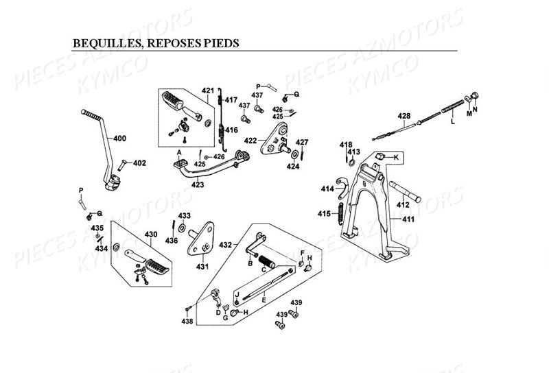 Bequille Centrale Repose Pieds KYMCO Pièces HIPSTER 125 2V 4T EURO I (RJ25AA)