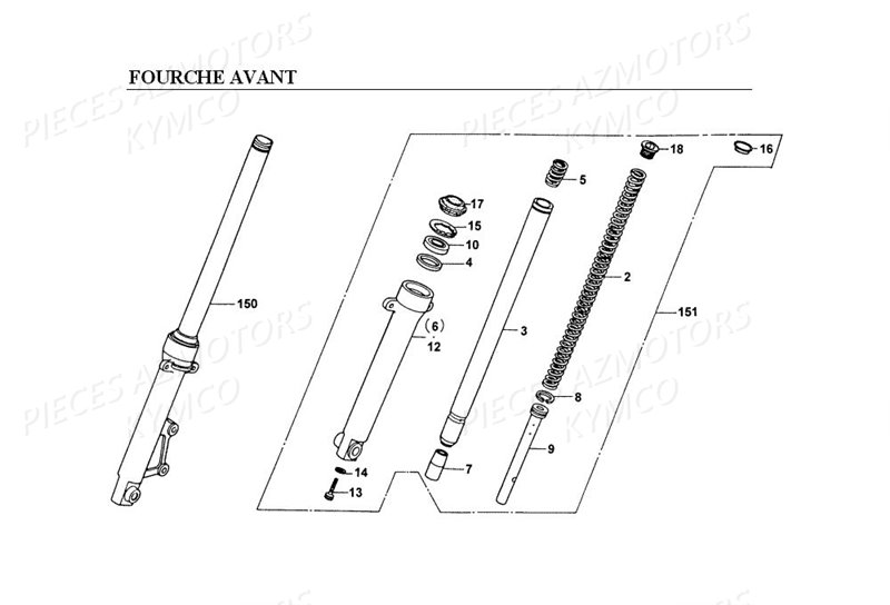 Fourche Avant KYMCO Pièces HIPSTER 125 2V 4T EURO I (RJ25AA)