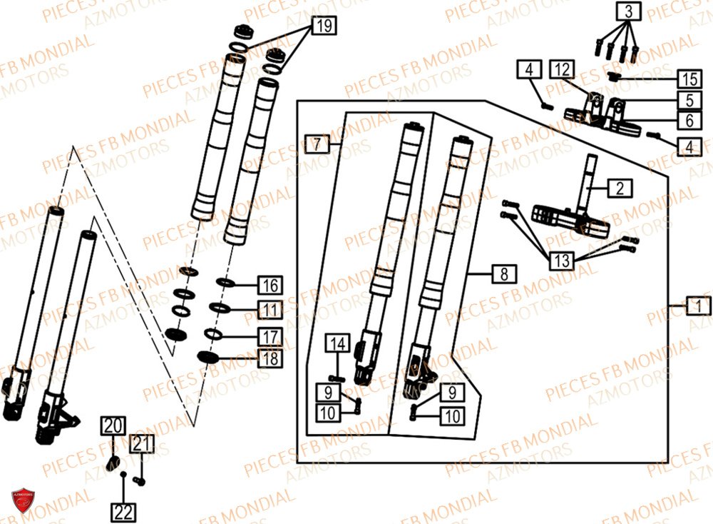 Fourche FB MONDIAL Pieces HPS 125 CBS E5 (ZH5CR032)