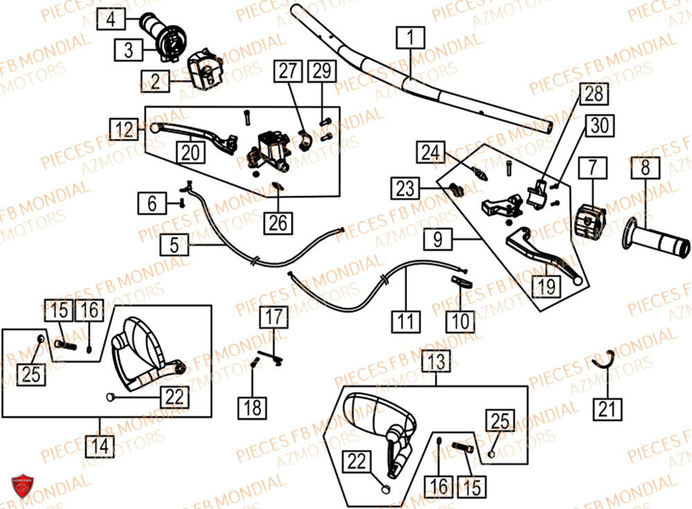 Guidon FB MONDIAL Pieces HPS 125 CBS E5 (ZH5CR032)