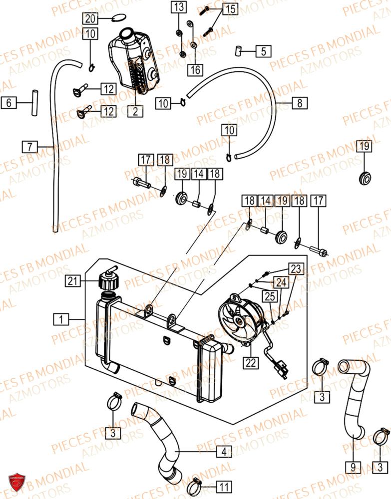 Radiateur FB MONDIAL Pieces HPS 125 CBS E5 (ZH5CR032)