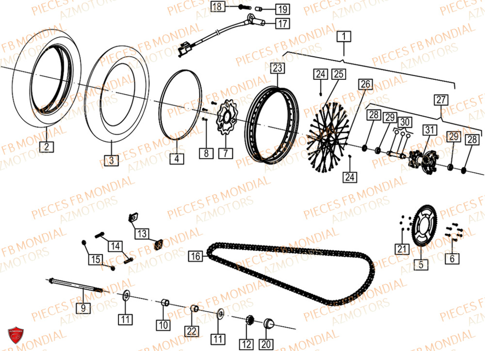 Roue Arriere FB MONDIAL Pieces HPS 125 CBS E5 (ZH5CR032)