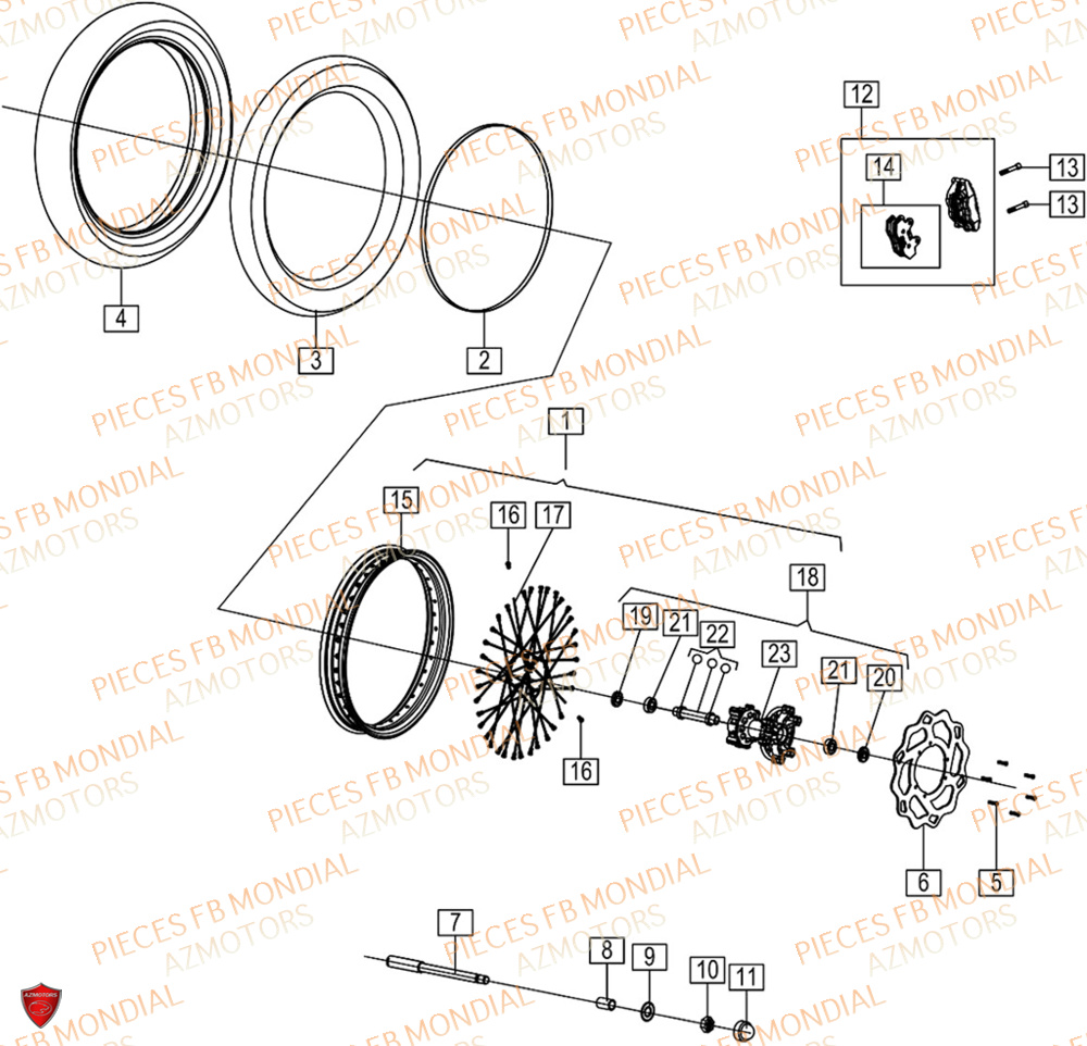 Roue Avant FB MONDIAL Pieces HPS 125 CBS E5 (ZH5CR032)