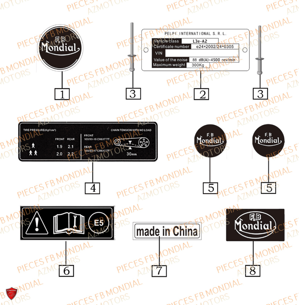 Stickers FB MONDIAL Pieces HPS 125 CBS E5 (ZH5CR032)