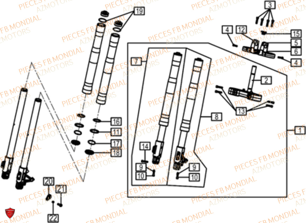 Fourche FB MONDIAL Pieces HPS 125 CBS E5 (ZH5CR030)