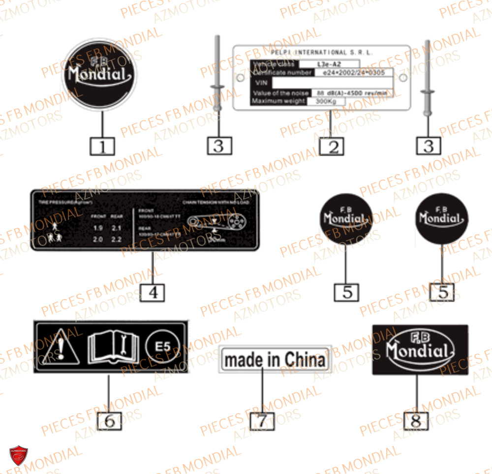 Stickers FB MONDIAL Pieces HPS 125 CBS E5 (ZH5CR030)