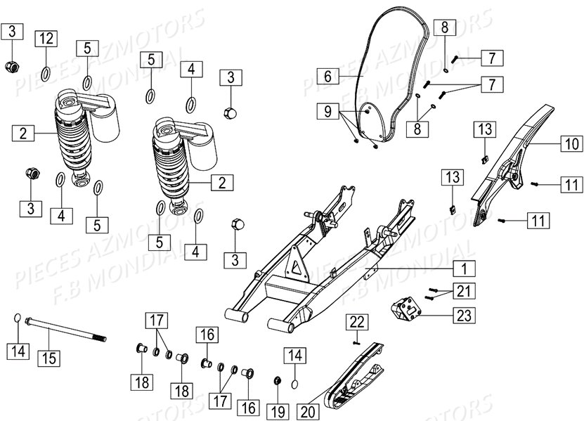 Bras Oscillant Amortisseurs FB MONDIAL Pieces HPS 125 ABS E4 FB Mondial Origine