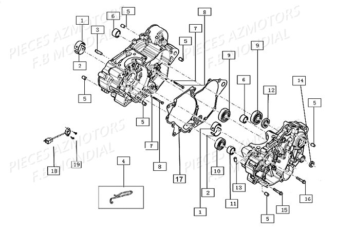 CARTERS_MOTEUR_ROULEMENTS FB MONDIAL Pieces HPS 125 ABS EU4 FB Mondial Origine