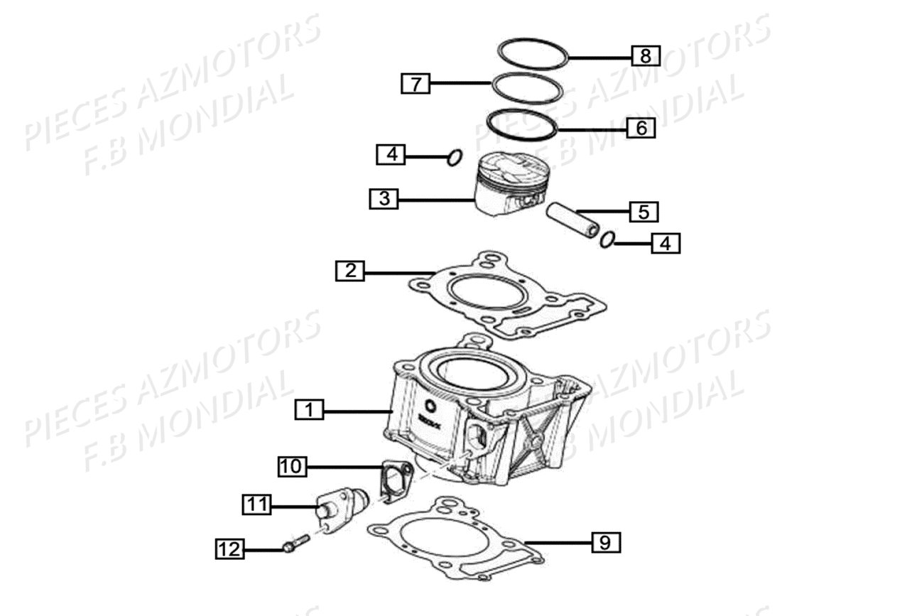 Cylindre Piston FB MONDIAL Pieces HPS 125 ABS E4 FB Mondial Origine